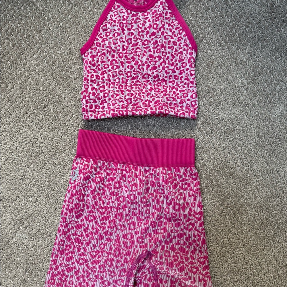 Pink Leopard Print Athletic tank and biker short set
